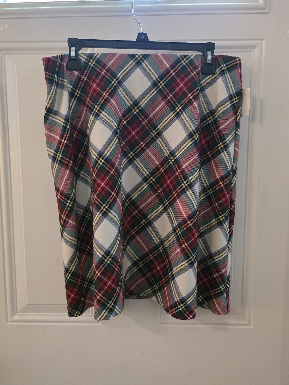 Karen Kane Plaid Circle Skirt in Red, White, And Green